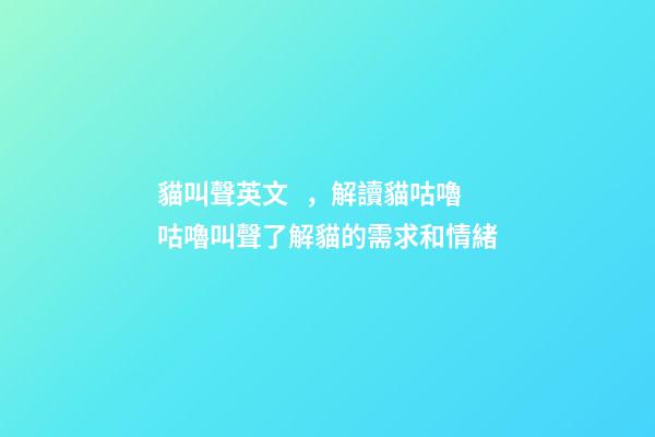 貓叫聲英文，解讀貓咕嚕咕嚕叫聲了解貓的需求和情緒-第1張-觀點(diǎn)-玄機(jī)派